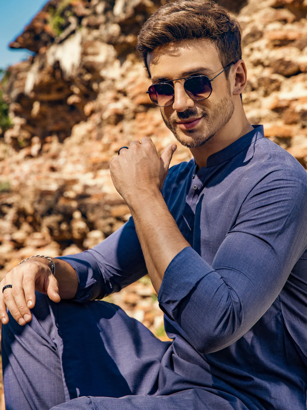 Blue Kameez Shalwar - AL-KS-2883 - Image 3