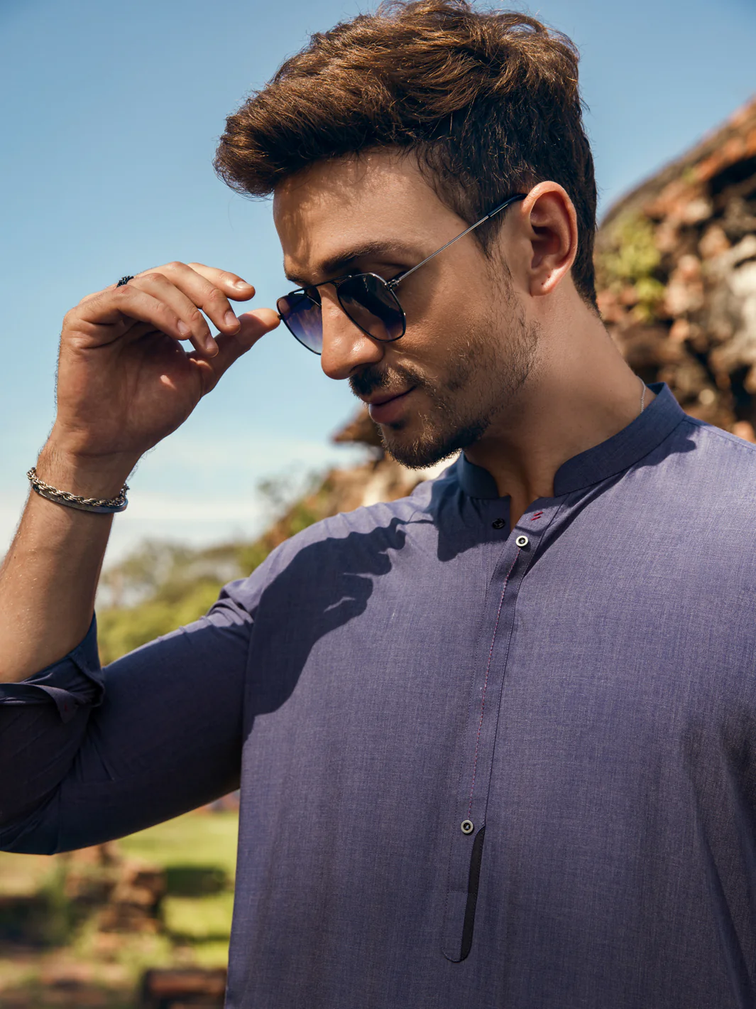 Blue Kameez Shalwar - AL-KS-2883 - Image 7