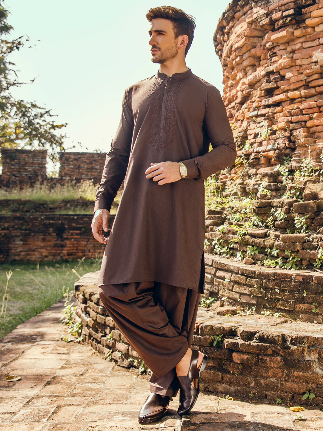 Dark Brown Kameez Shalwar - AL-KS-2922