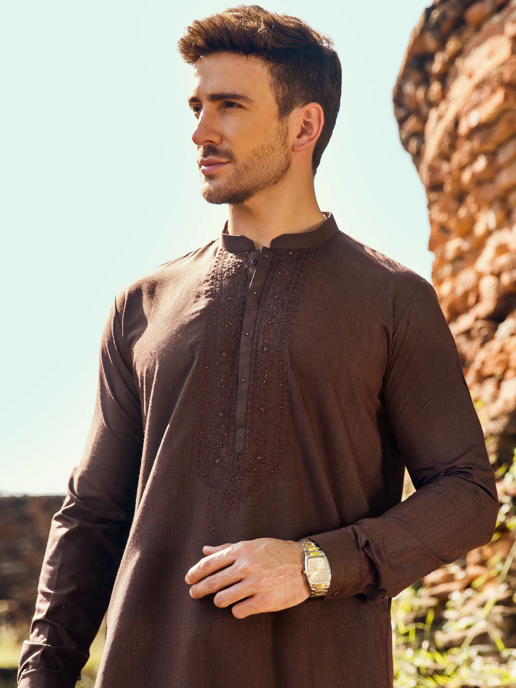 Dark Brown Kameez Shalwar - AL-KS-2922 - Image 4