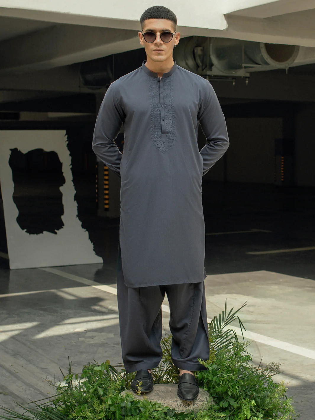 Charcoal Grey Kameez Shalwar - AL-KS-2926
