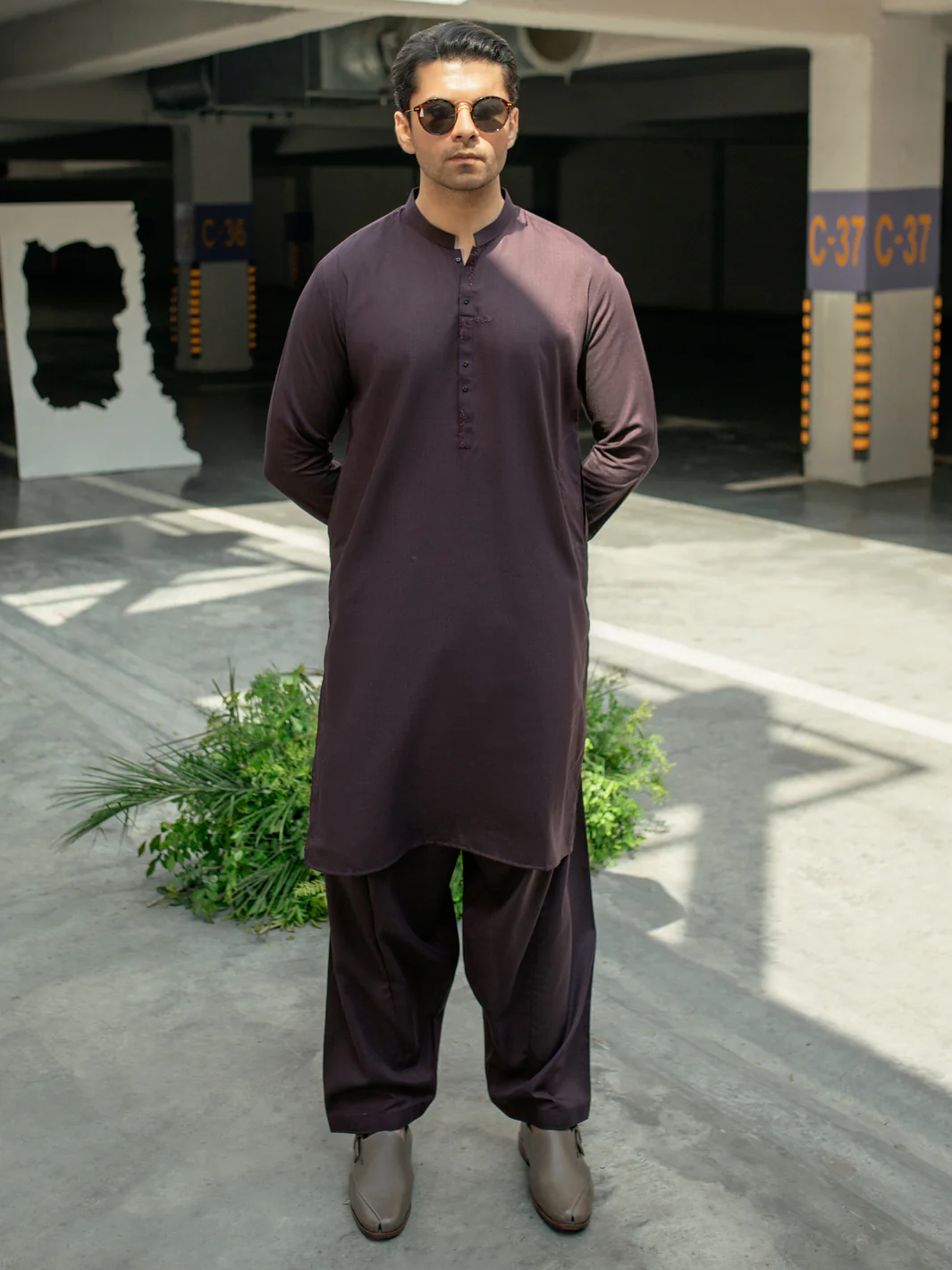 Dark Purple Kameez Shalwar - AL-KS-2928 - Image 2