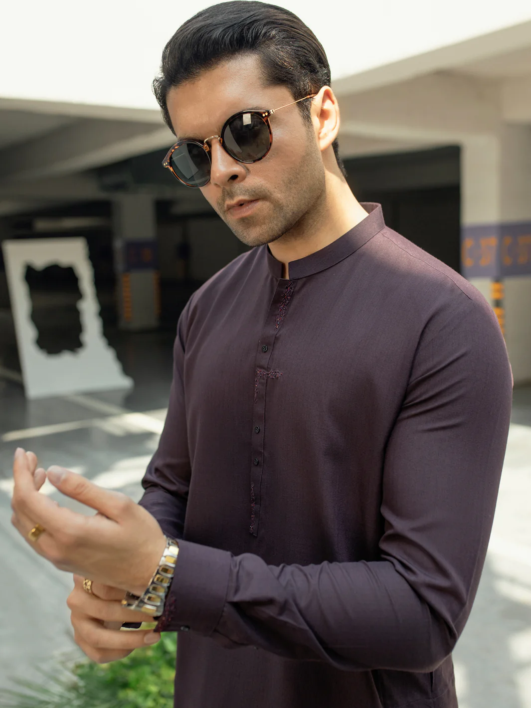Dark Purple Kameez Shalwar - AL-KS-2928 - Image 4