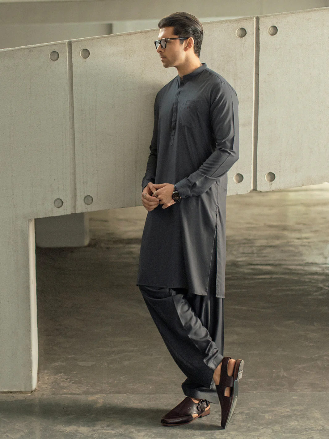 Charcoal Grey Kameez Shalwar - AL-KS-2950 - Image 2