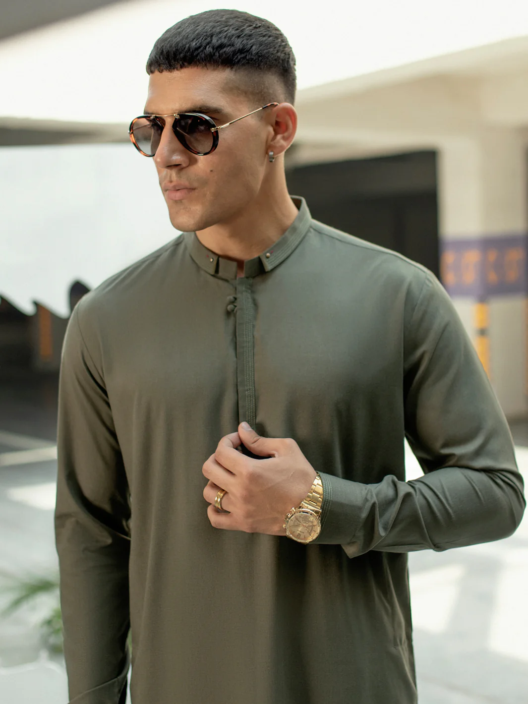 Olive Green Kameez Shalwar - AL-KS-2954D - Image 2
