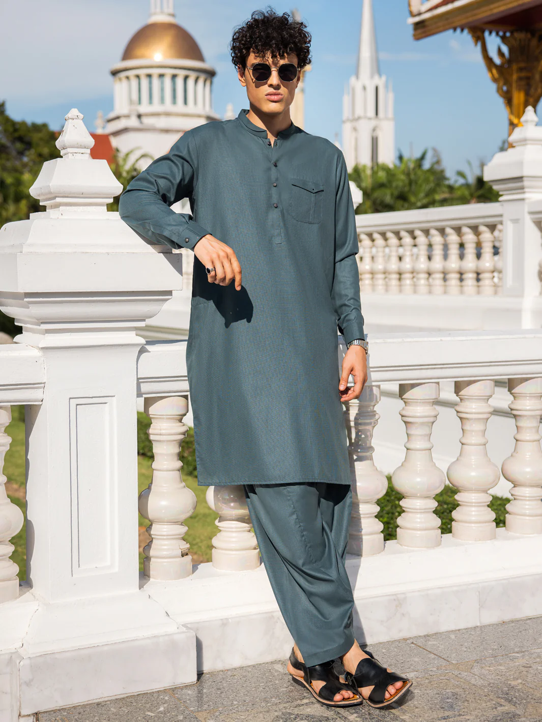 Green Blended Kameez Shalwar - AL-KS-2976