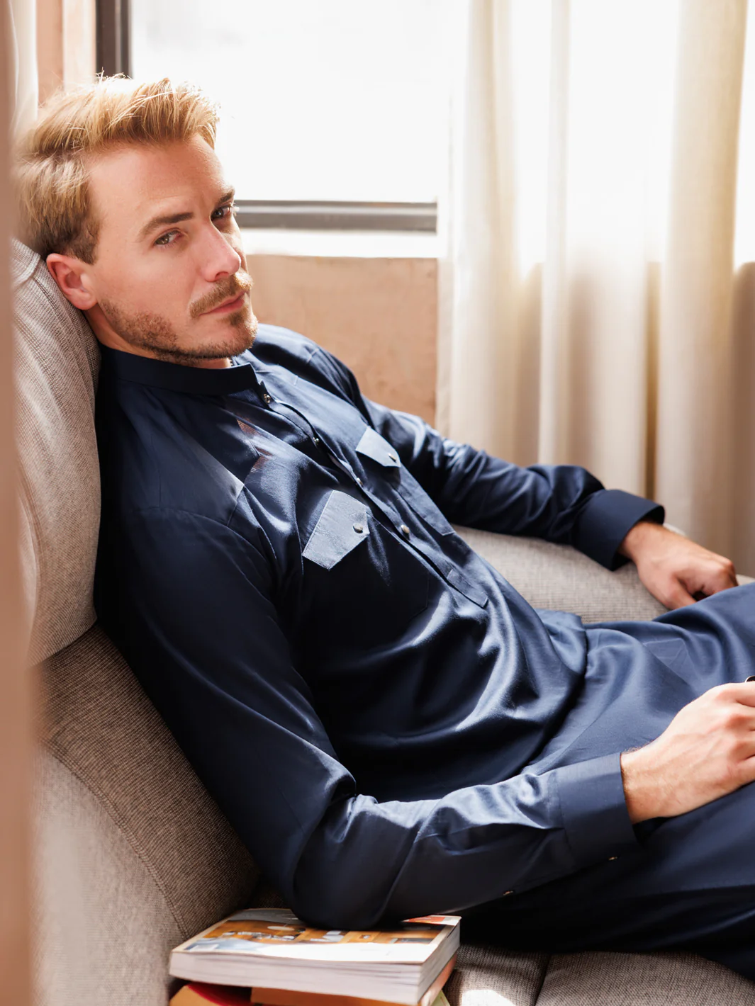 Navy Blue Cotton Kameez Shalwar - AL-KS-3038B - Image 2