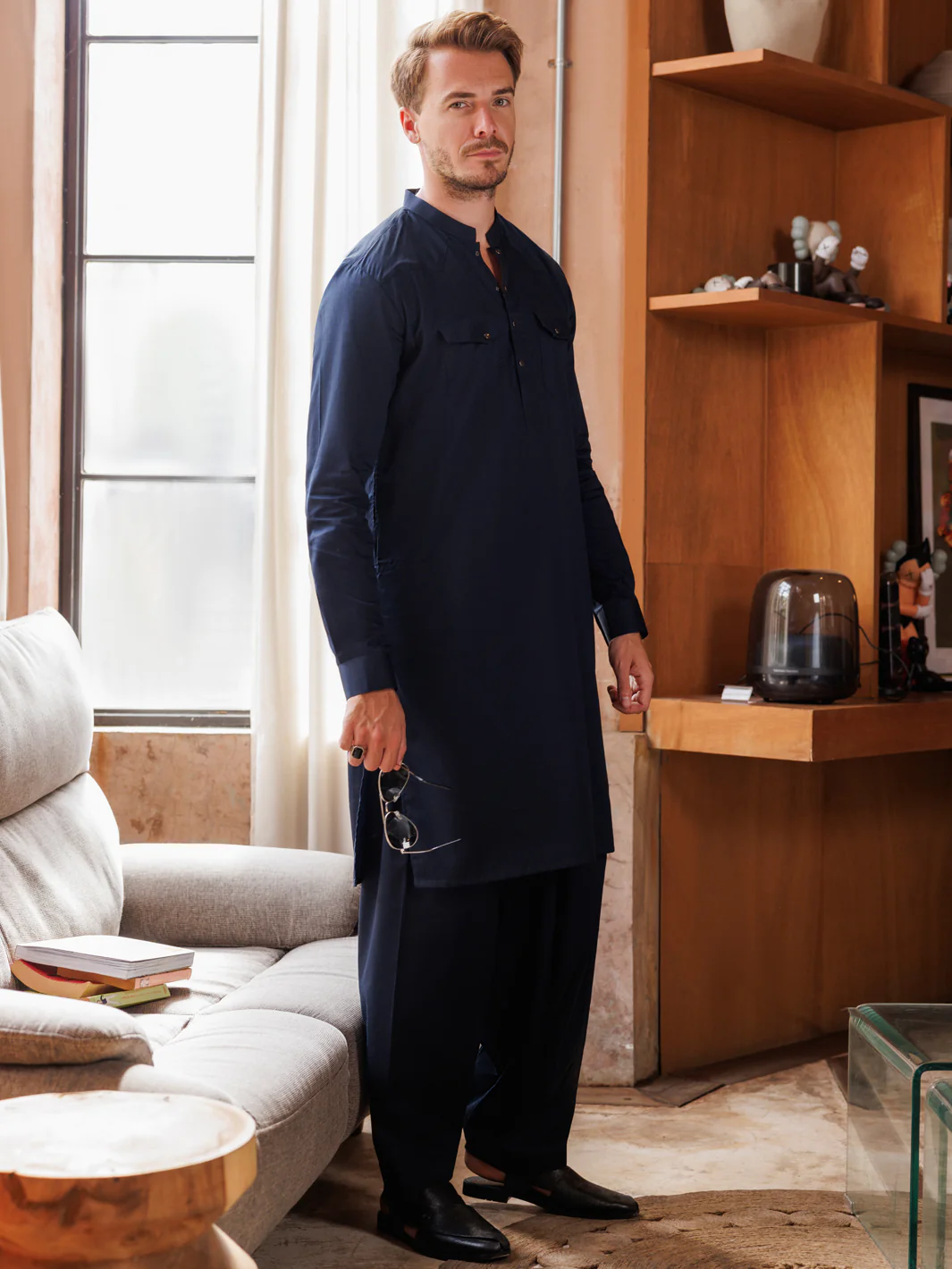 Navy Blue Cotton Kameez Shalwar - AL-KS-3038B - Image 4