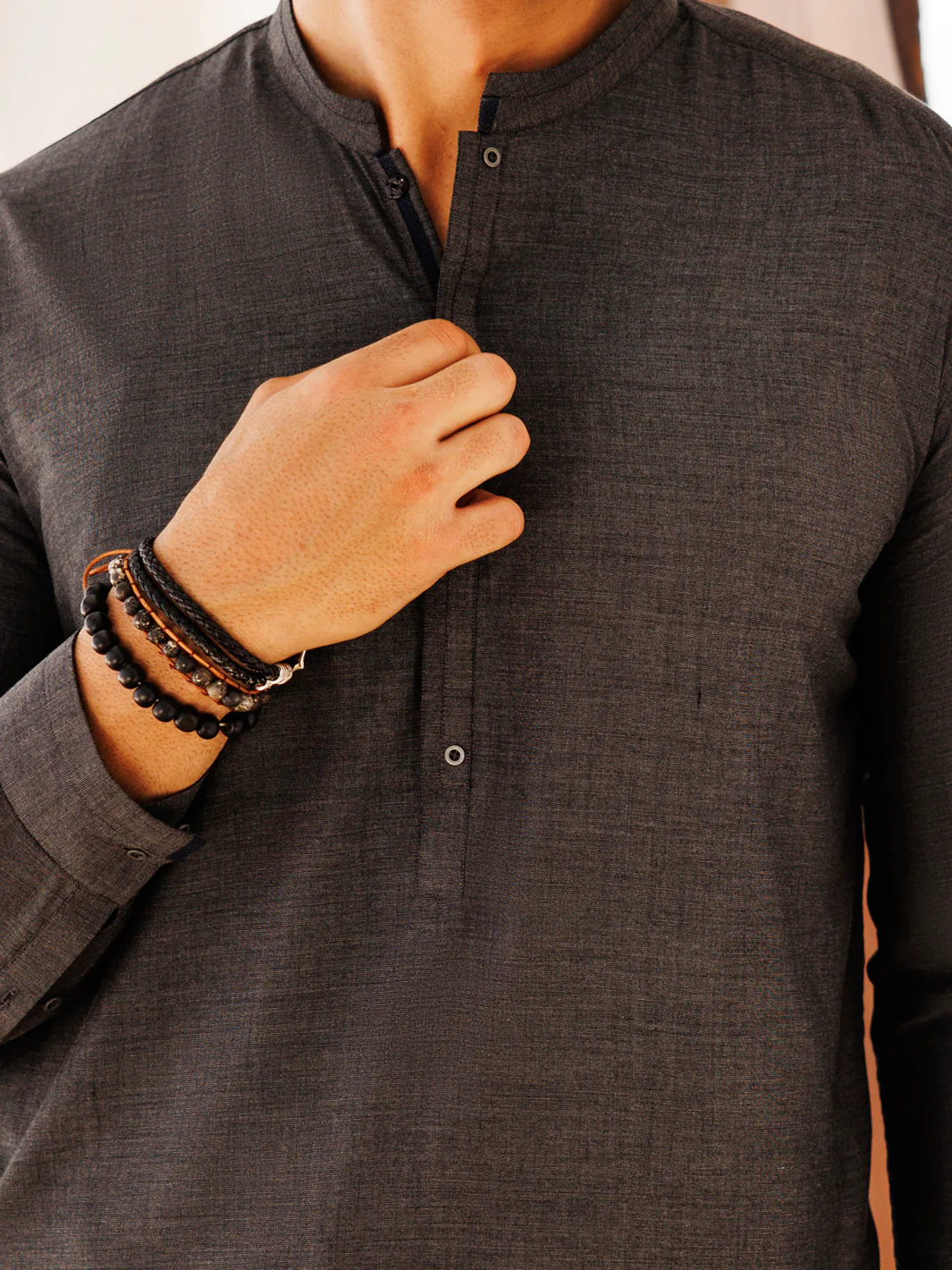 Grey Blended Kameez Shalwar - AL-KS-3094 - Image 3