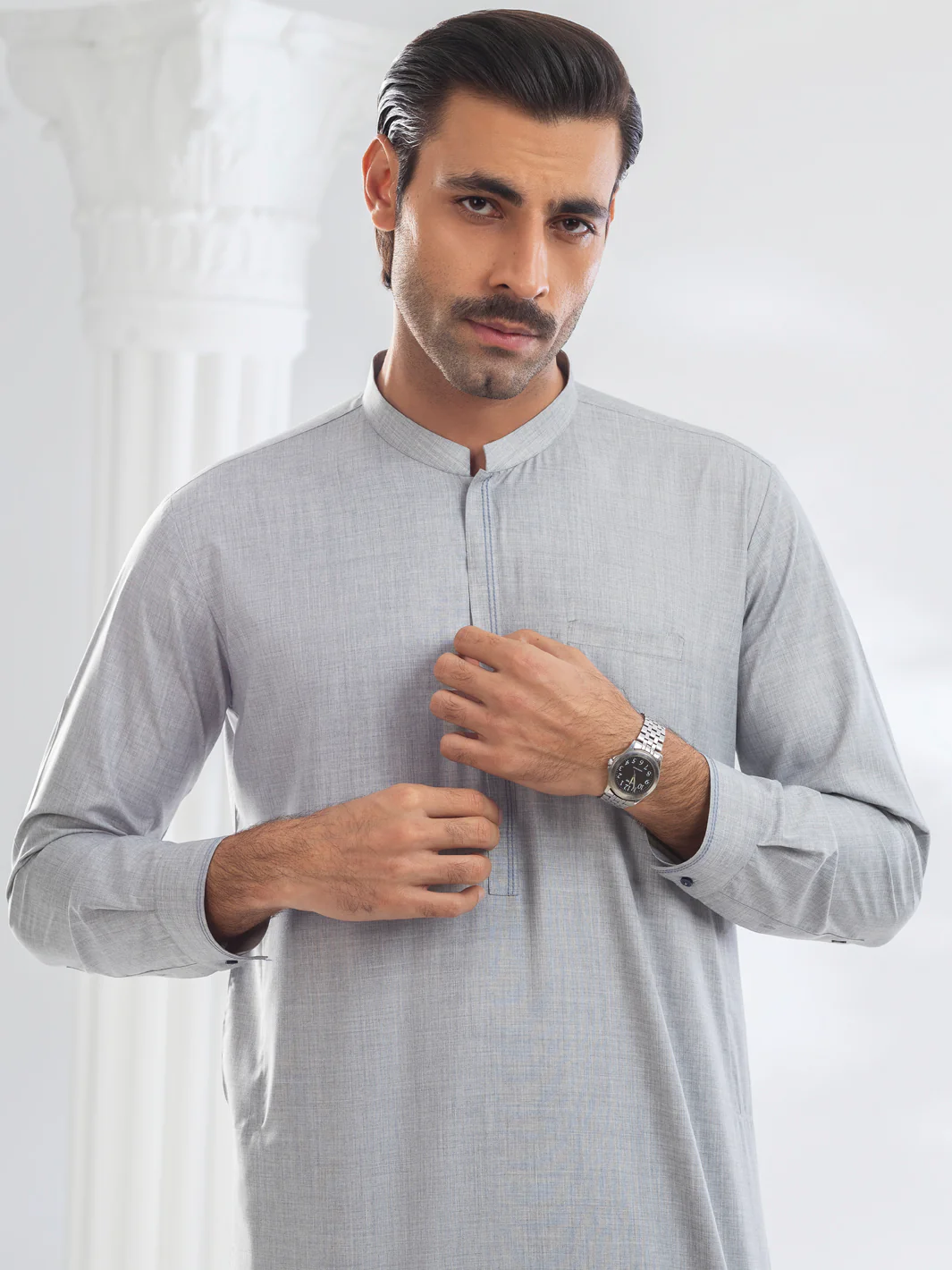 Grey Blended Kameez Shalwar - AL-KS-3104 - Image 2