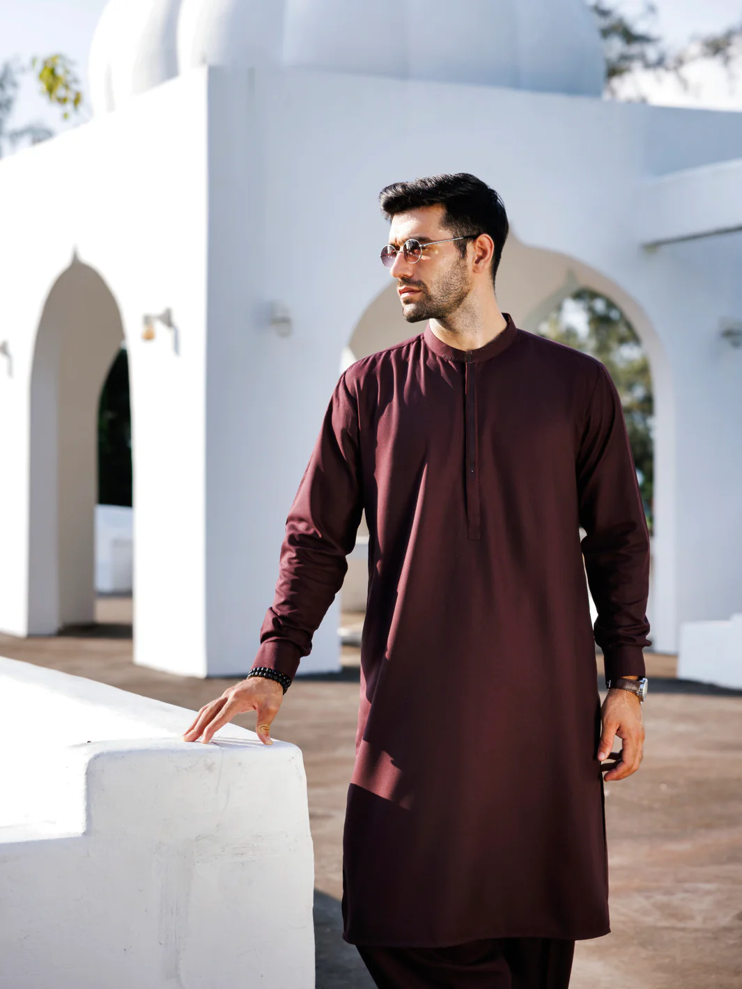 Maroon Blended Kameez Shalwar - AL-KS-3134 - Image 4