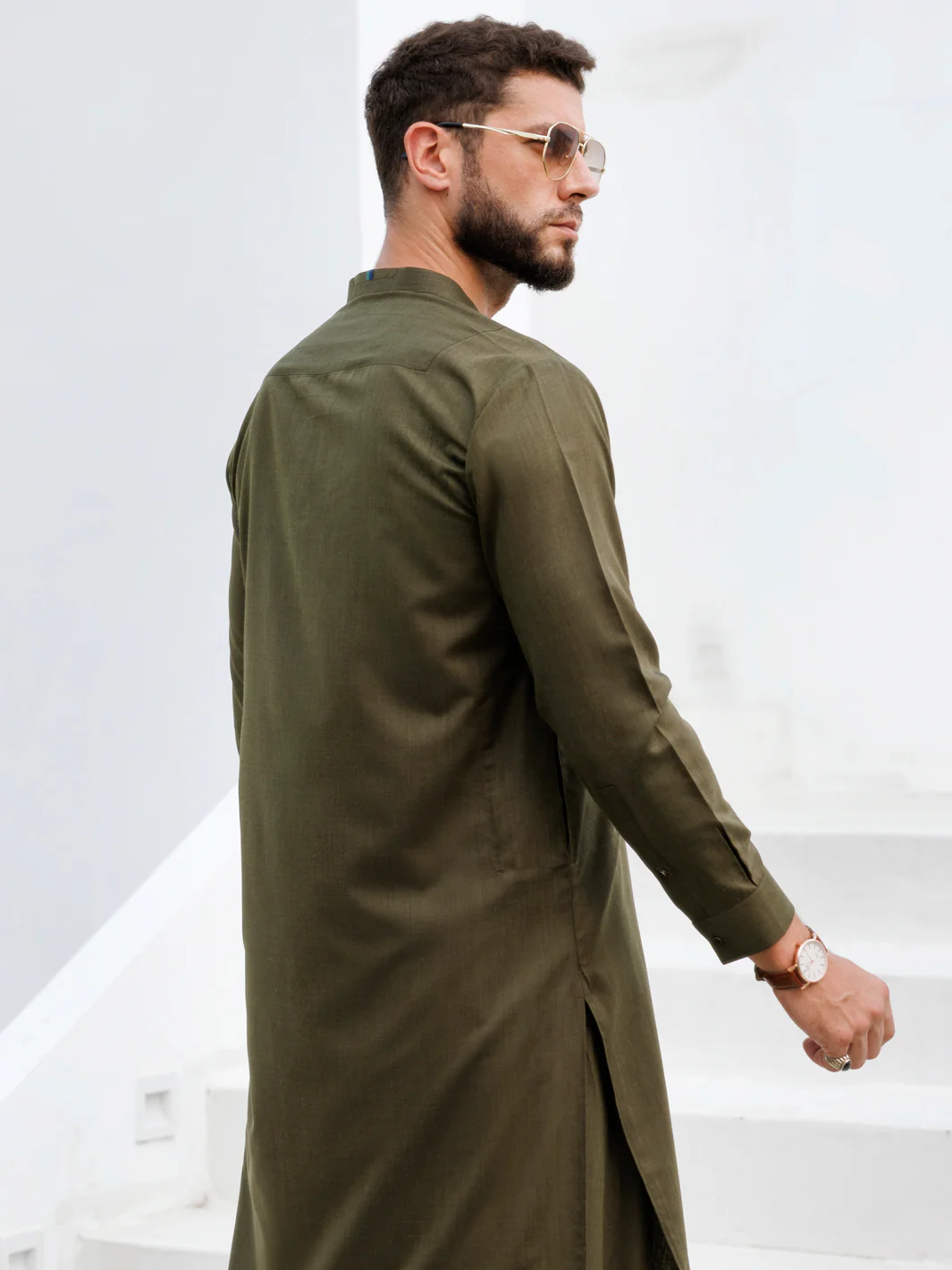 Olive Blended Kameez Shalwar - AL-KS-3159 - Image 2