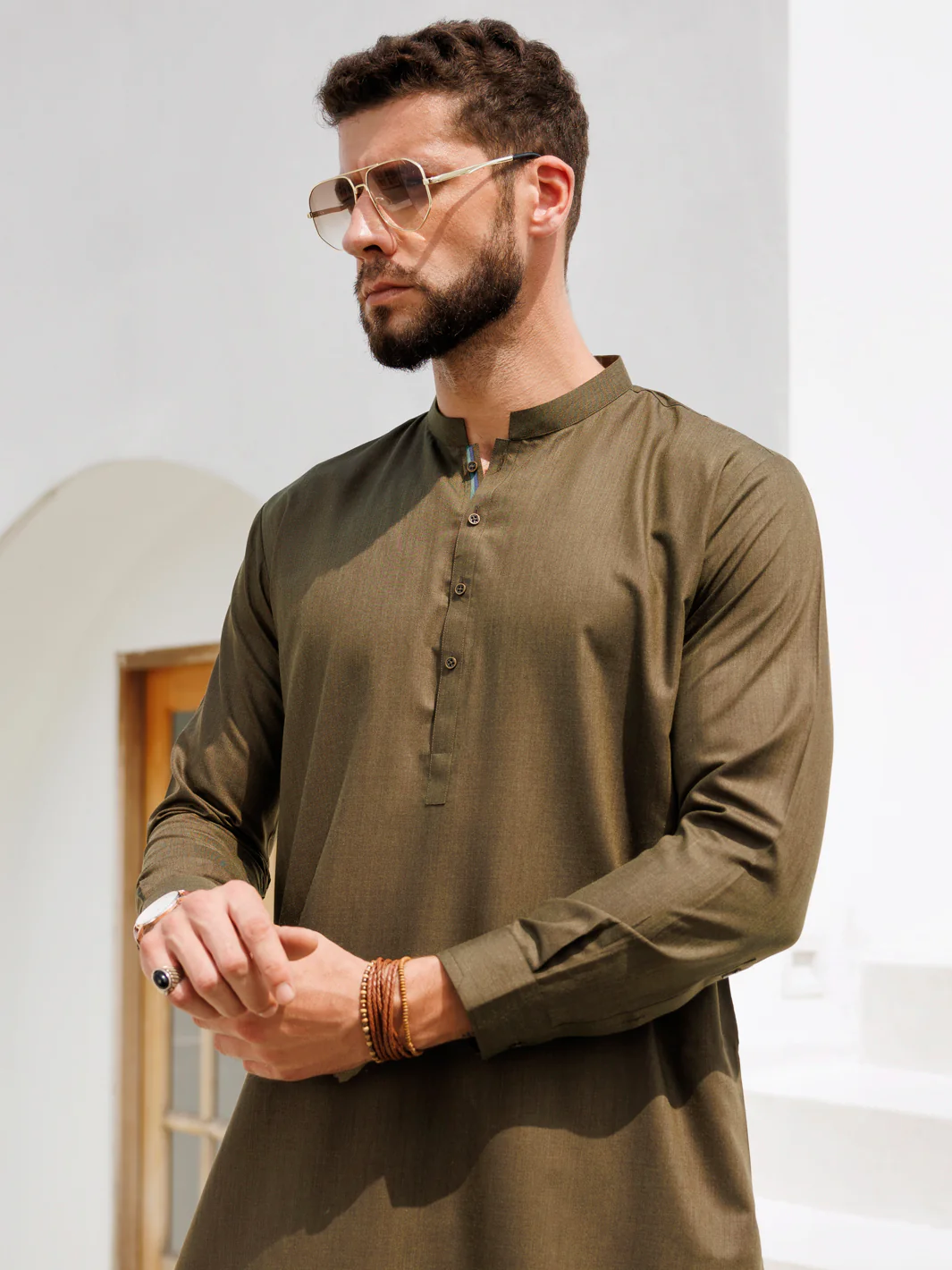 Olive Blended Kameez Shalwar - AL-KS-3159 - Image 3