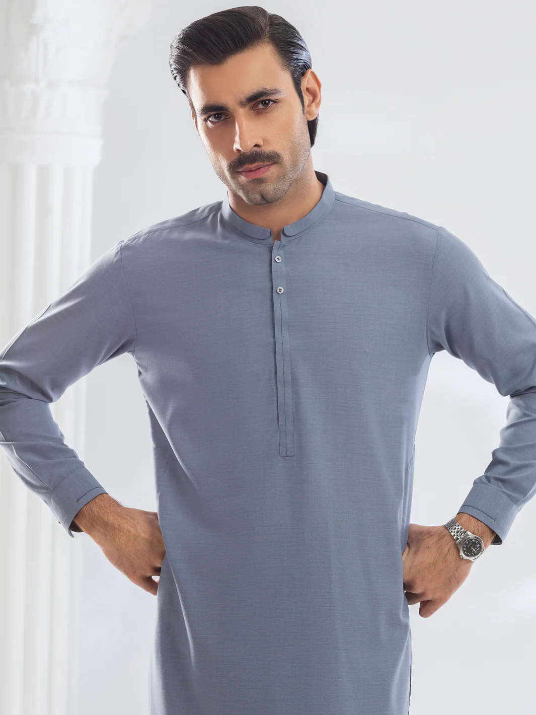 Grey Blended Kameez Shalwar - AL-KS-3166 - Image 3