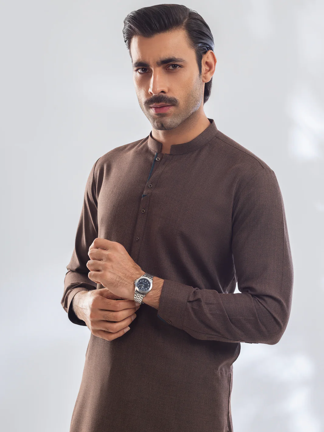 Brown Blended Kameez Shalwar - AL-KS-3174A - Image 3