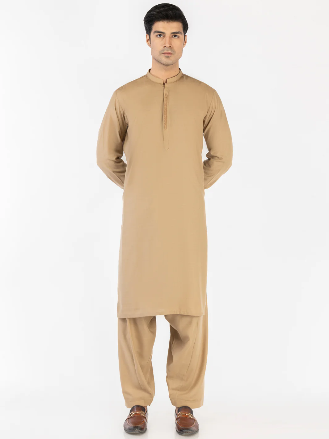 Beige Blended Kameez Shalwar - AL-KS-3180