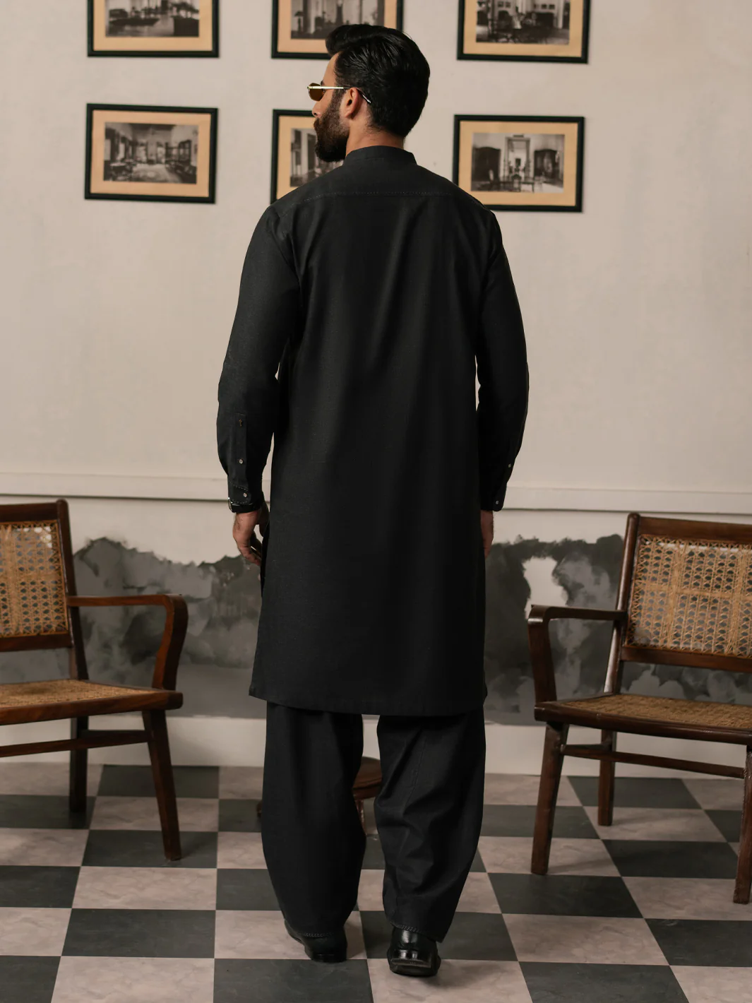 Charcoal Grey Blended Kameez Shalwar - AL-KS-3185 - Image 4