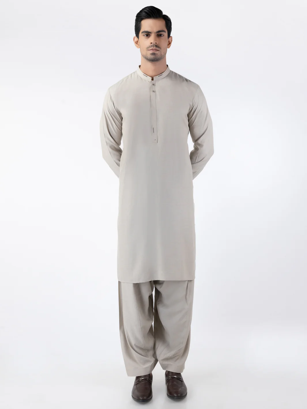 Fawn Blended Kameez Shalwar - AL-KS-3191