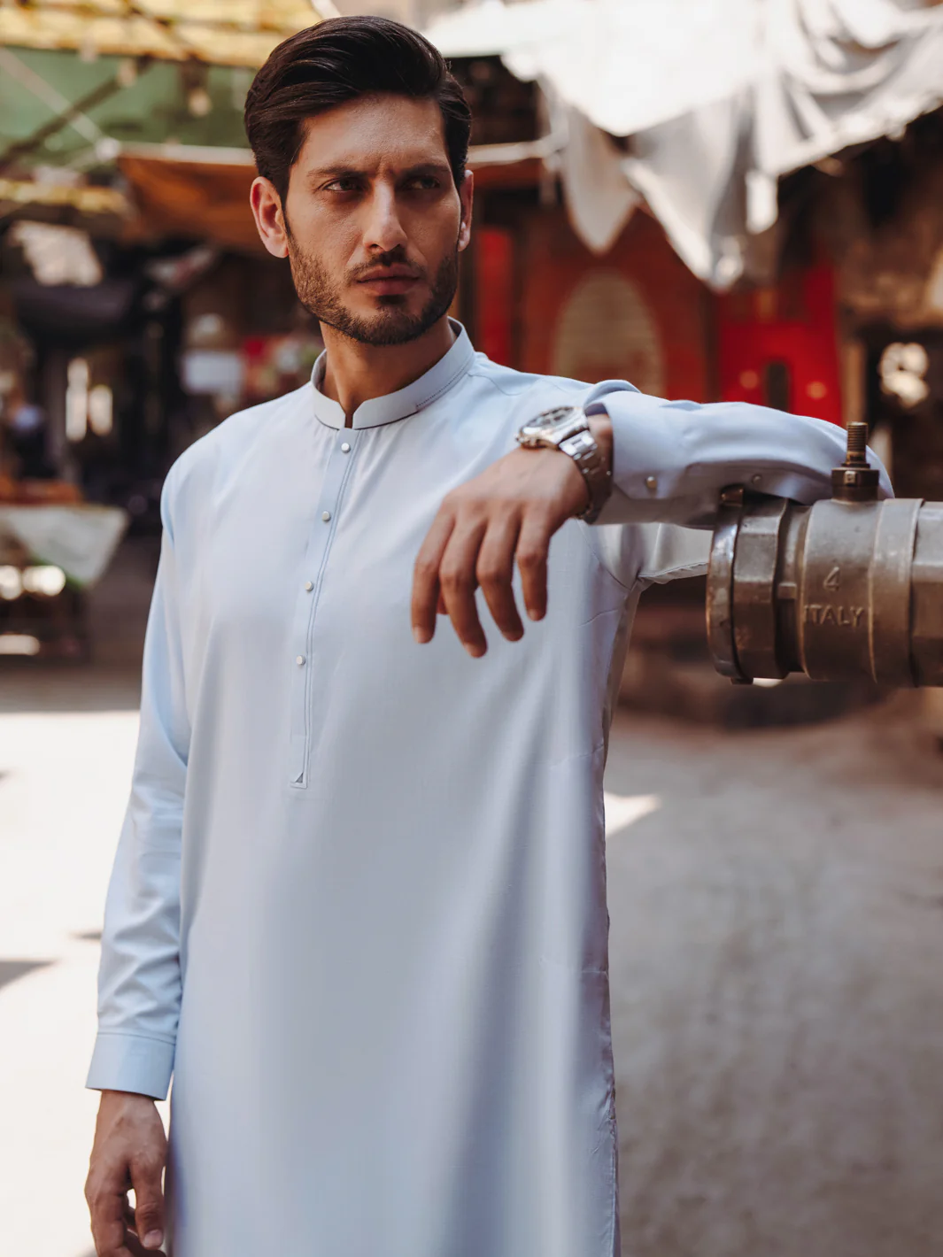 Light Blue Blended Kameez Shalwar - AL-KS-3201 - Image 2