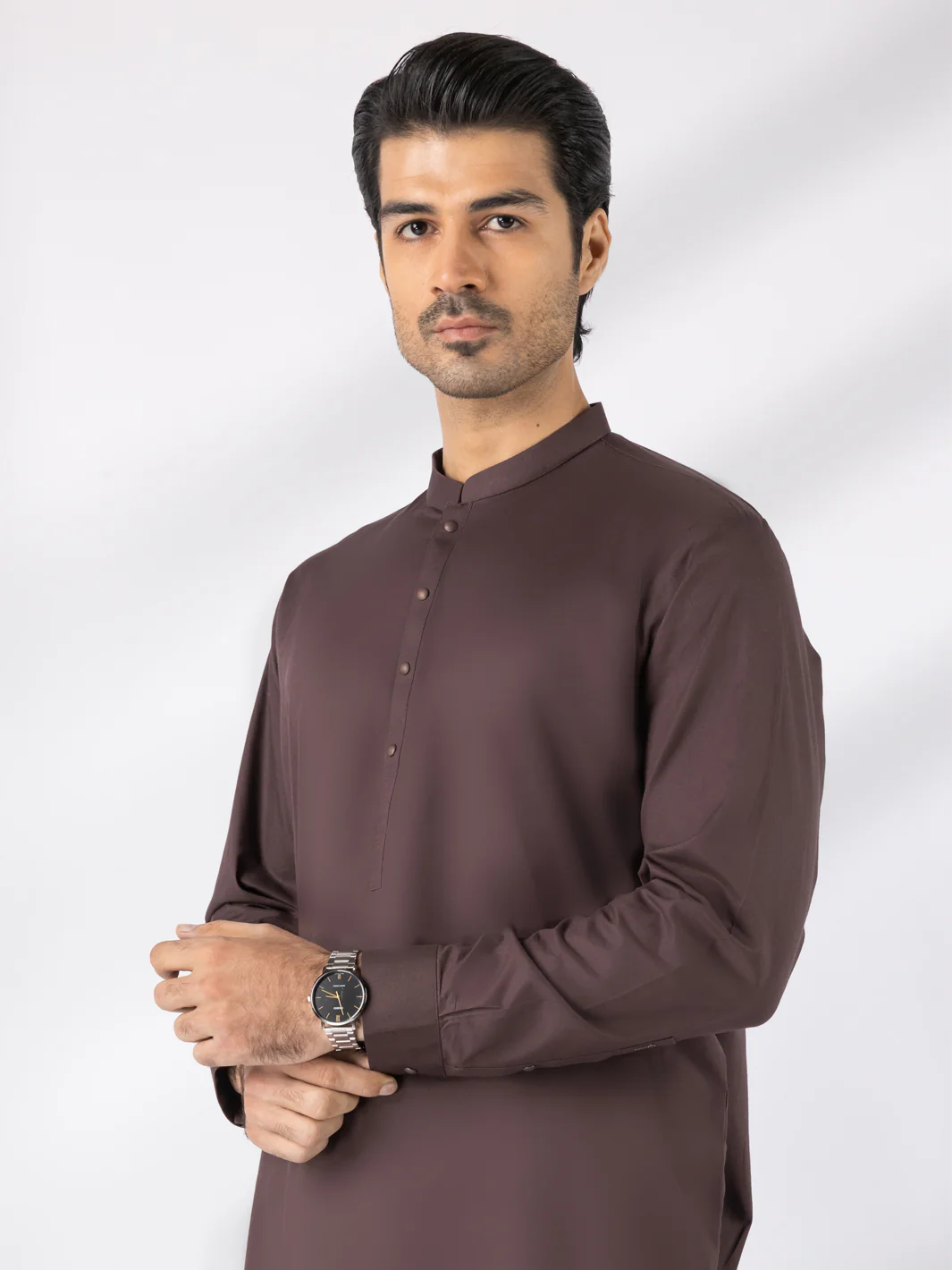 Dark Brown Cotton Kameez Shalwar - AL-KS-3242A - Image 3