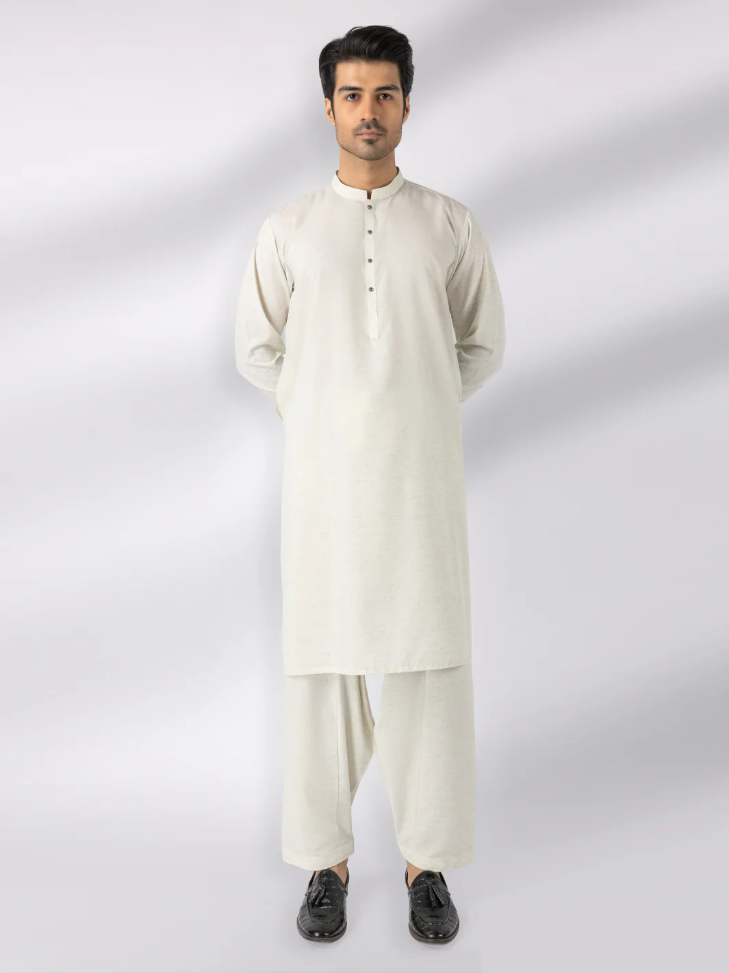 Cream Blended Kameez Shalwar - AL-KS-3244D