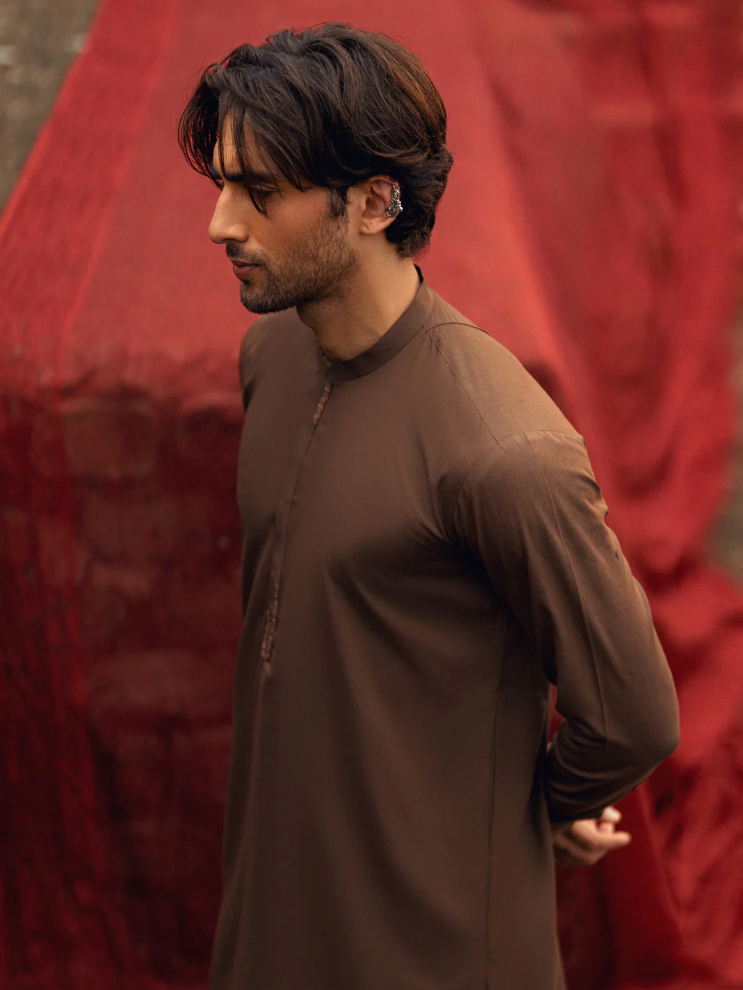 Brown Semi-Formal Kameez Shalwar - AL-KS-3253 - Image 2