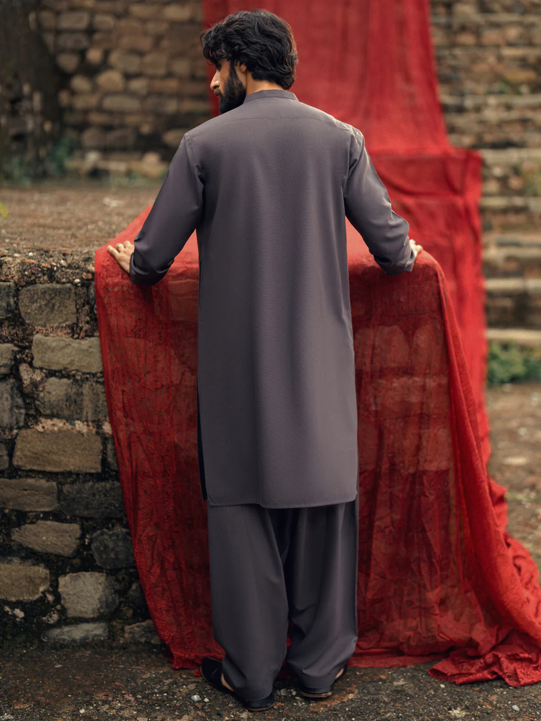 Dark Purple Semi-Formal Kameez Shalwar - AL-KS-3254 - Image 3