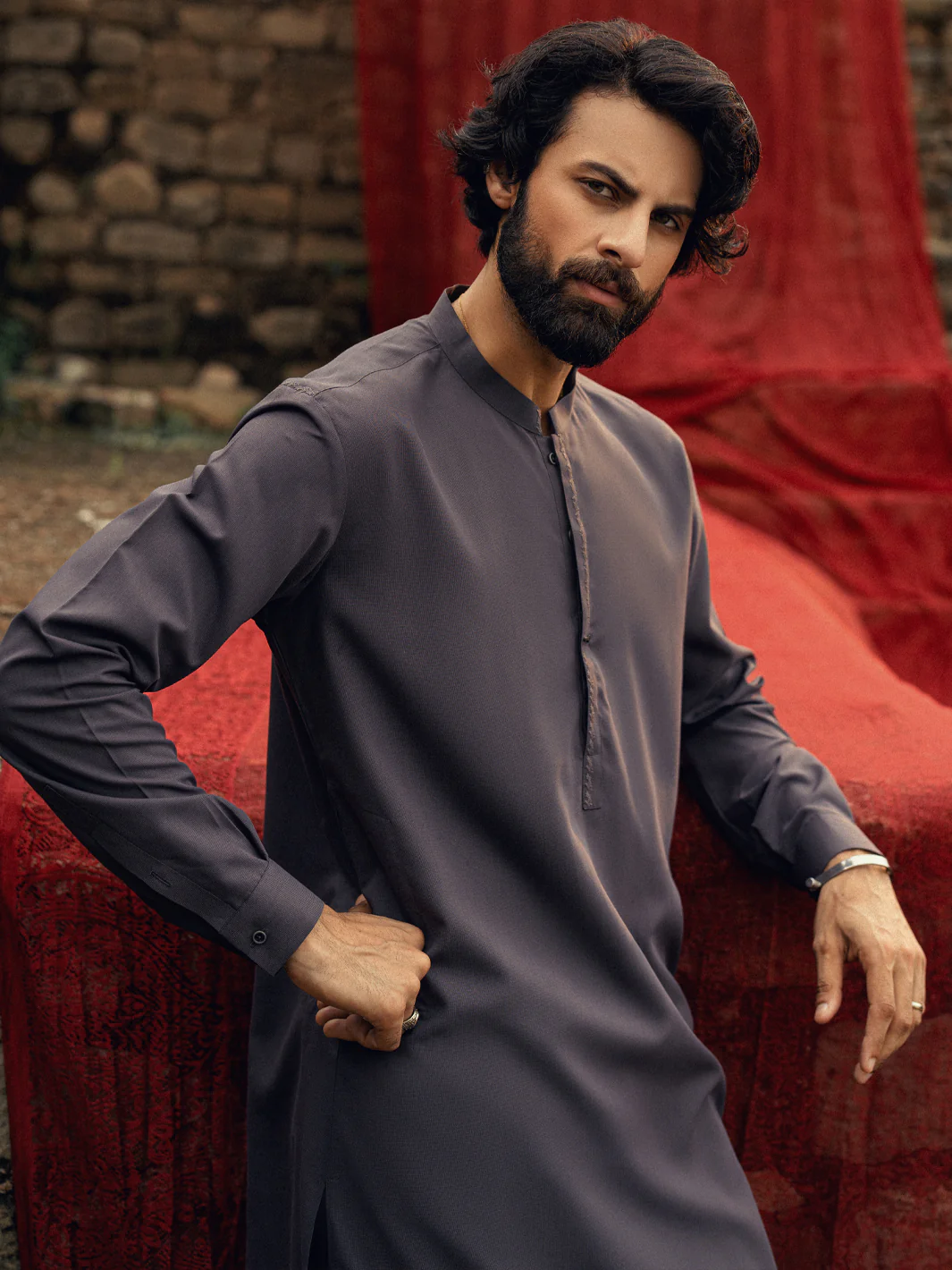 Dark Purple Semi-Formal Kameez Shalwar - AL-KS-3254 - Image 4