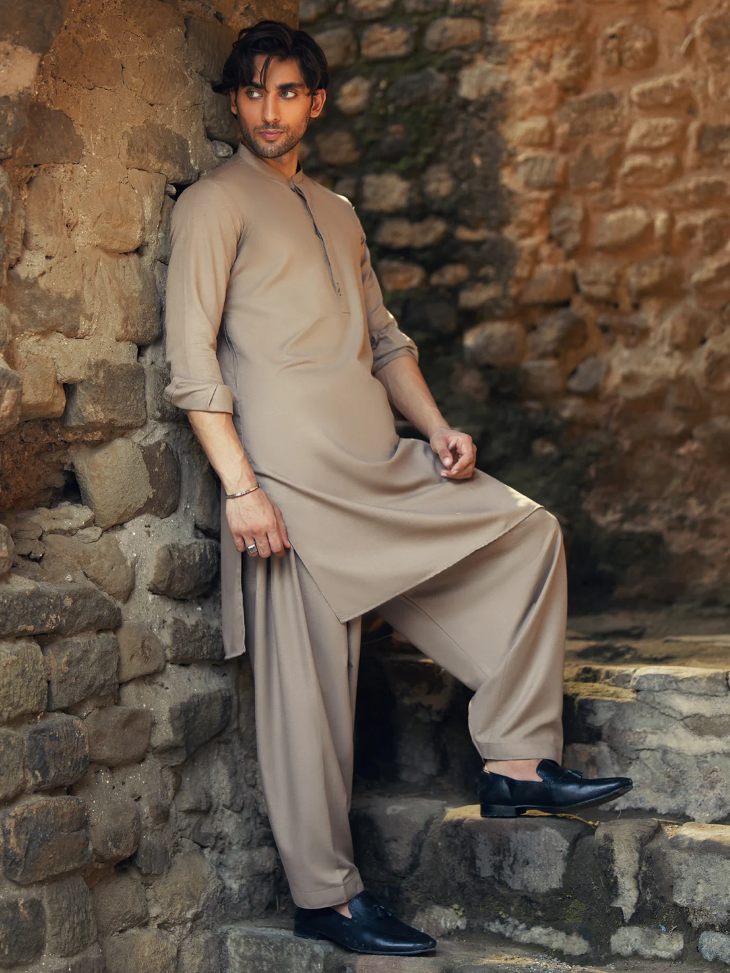 Beige Kameez Shalwar - AL-KS-3273 - Image 4