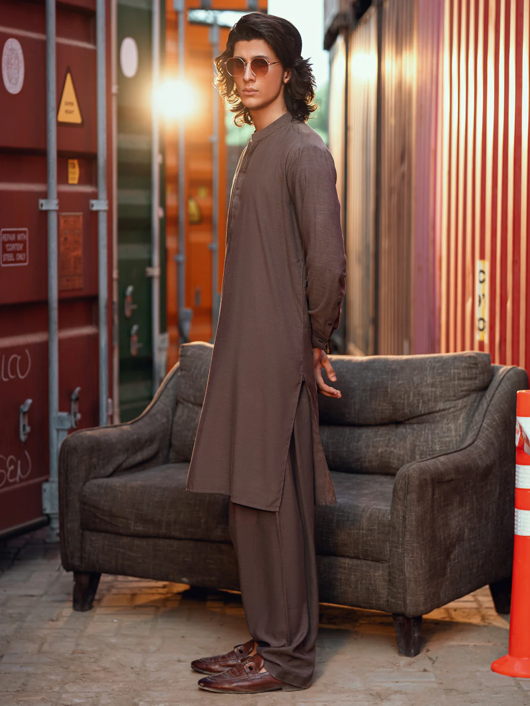 Brown Kameez Shalwar - AL-KS-3276 - Image 8