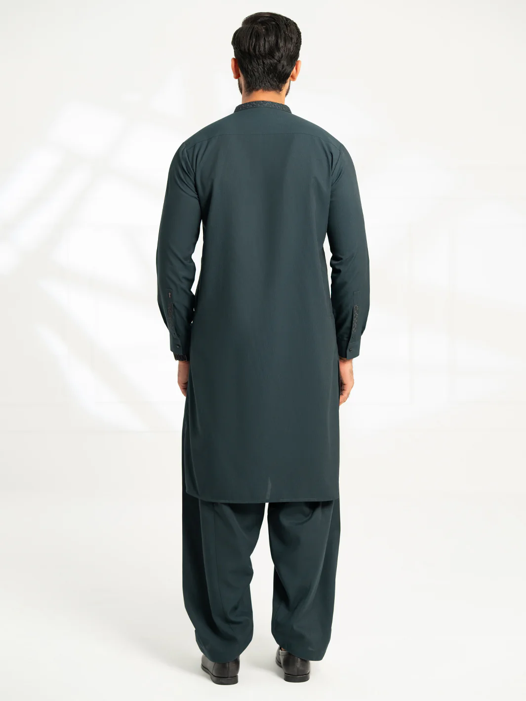 Dark Green Semi-Formal Kameez Shalwar - AL-KS-3300 - Image 3