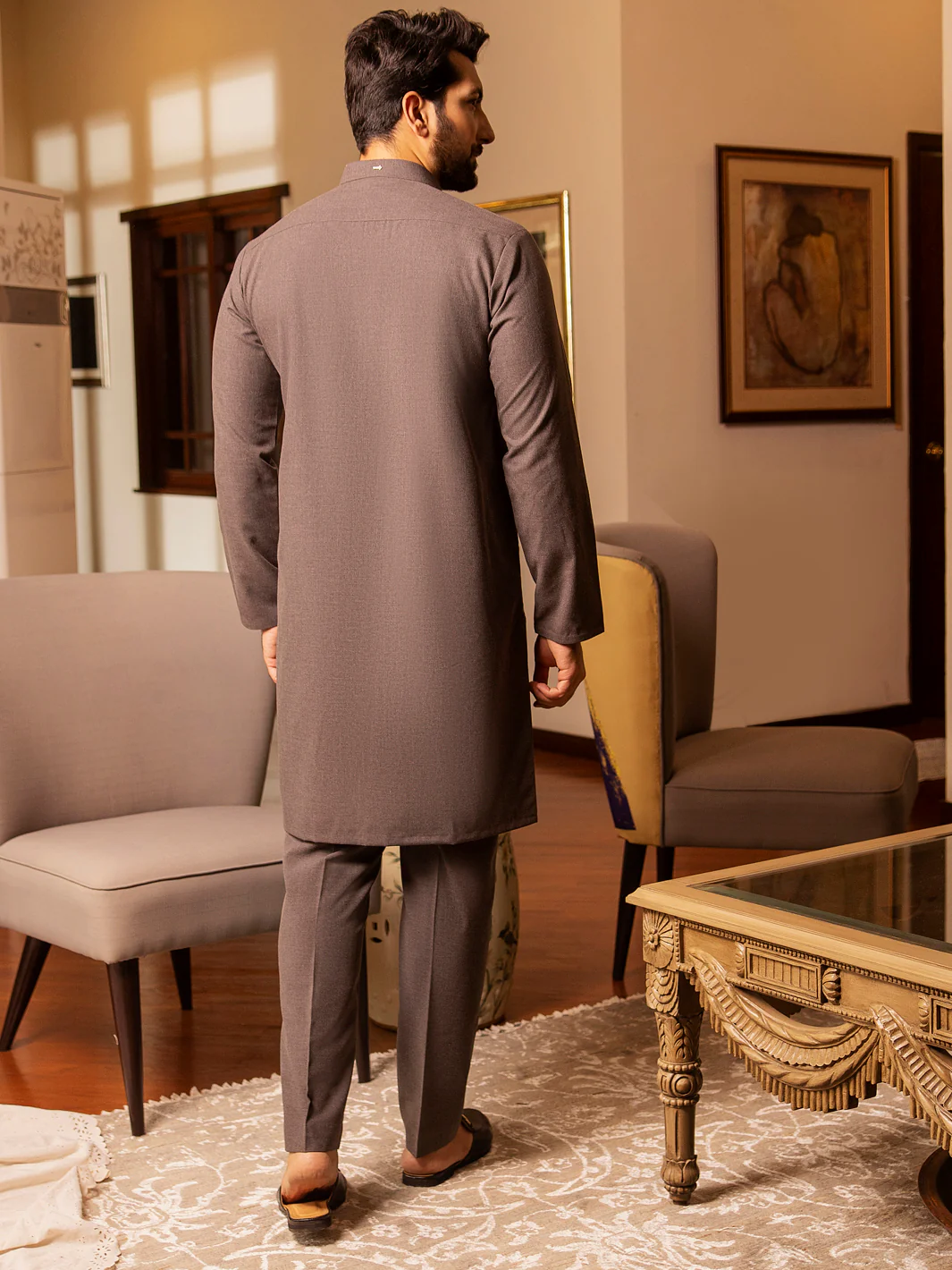 Grey Blended Kurta Trouser - AL-KT-2709 - Image 3