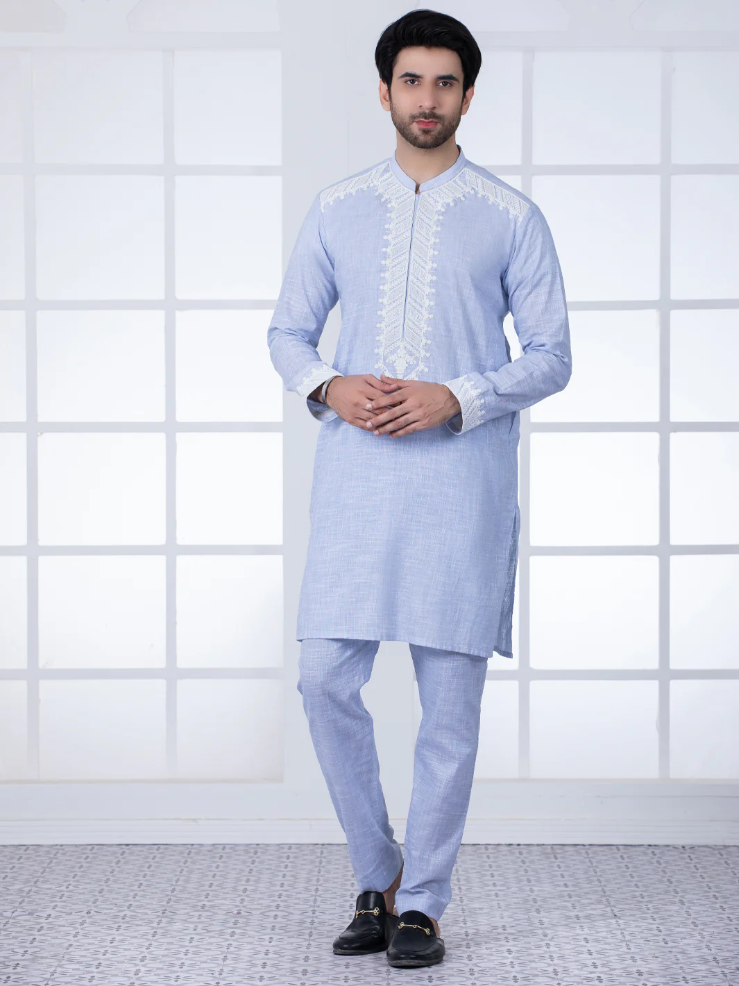 Light Blue Cotton Kurta Trouser - AL-KT-2801B - Image 5