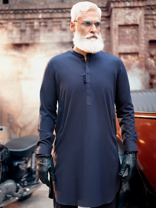 Navy Blue Blended Kurta Trouser - AL-KT-2828 - Image 4