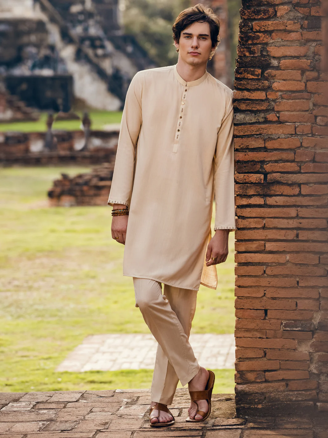 Cream Blended Kurta Trouser - AL-KT-2924