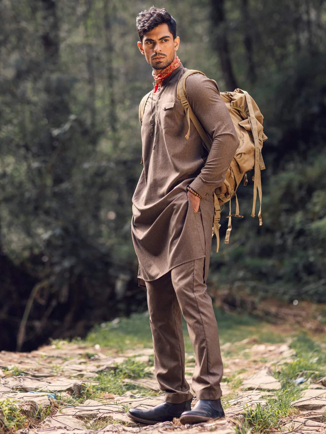 Brown Blended Kurta Trouser - AL-KT-2936 - Image 4