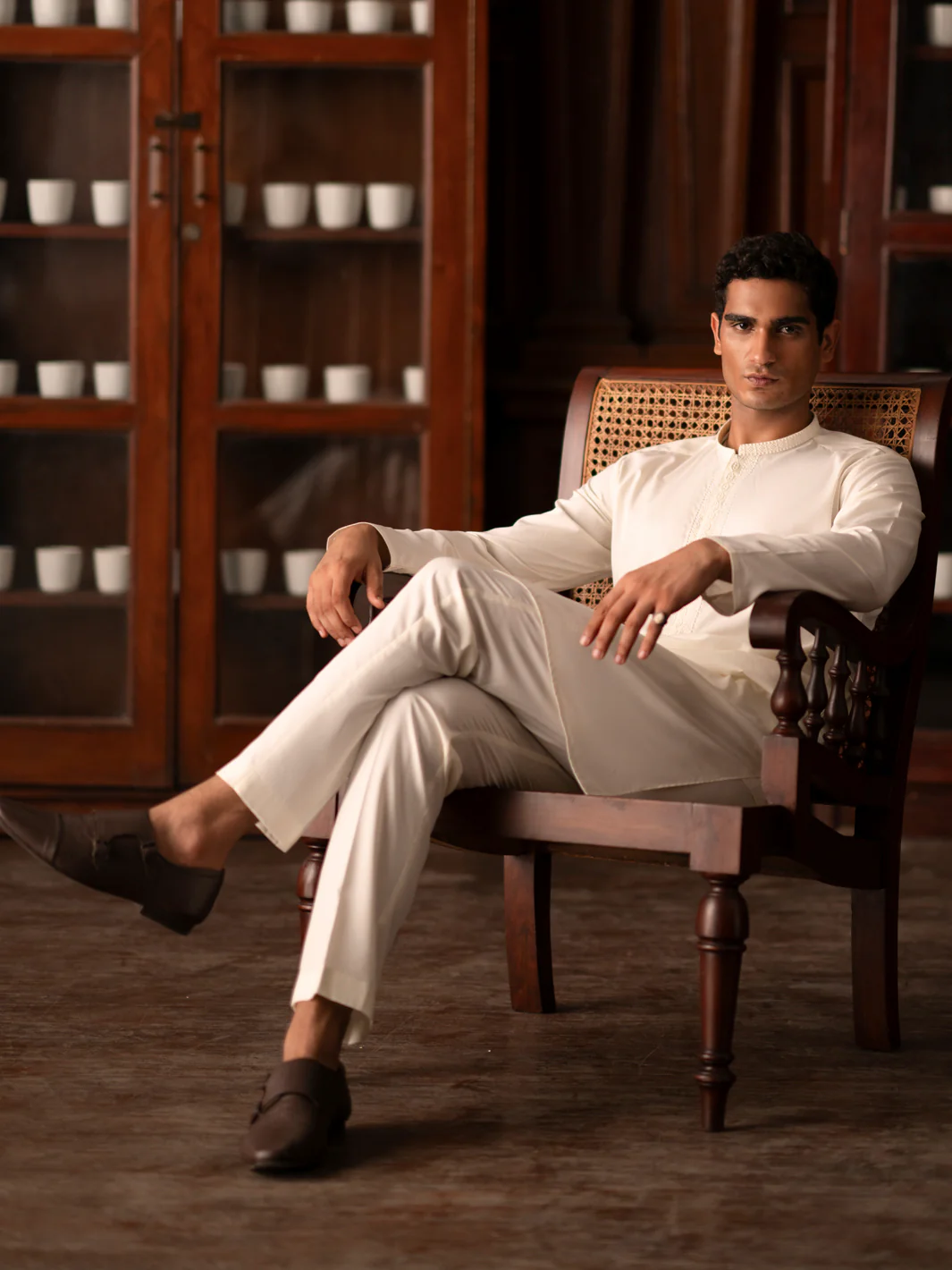 Off White Blended Kurta Trouser - AL-KT-3107 - Image 3