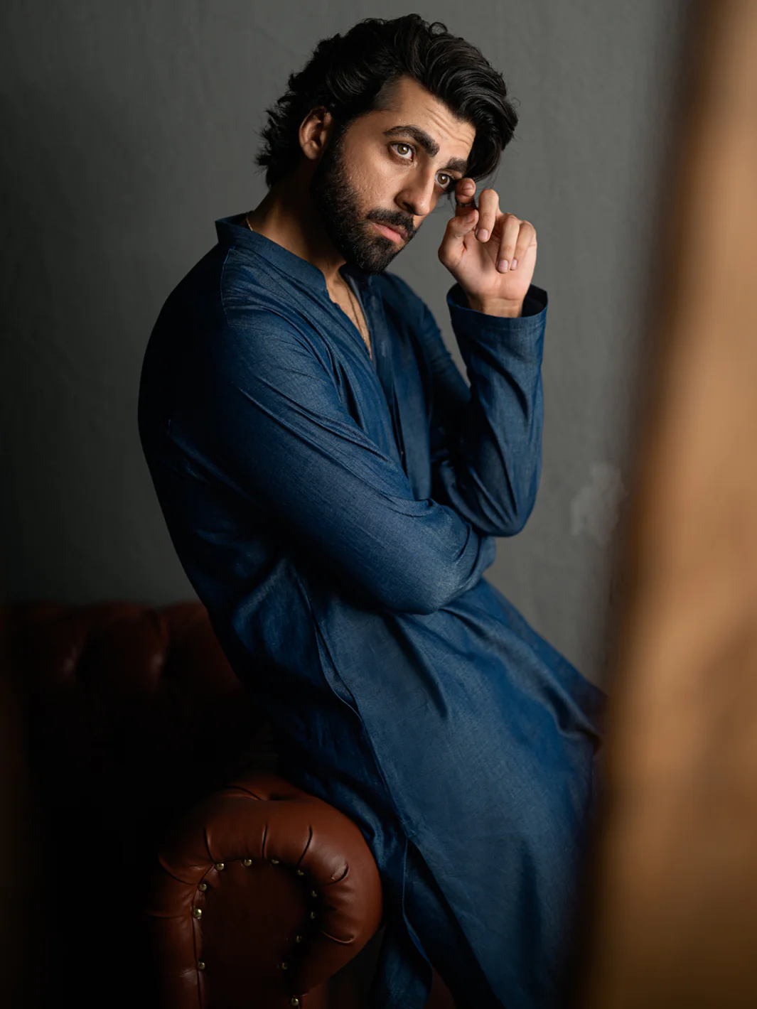 Denim Blue Blended Kurta Trousers - AL-KT-3263 - Image 3