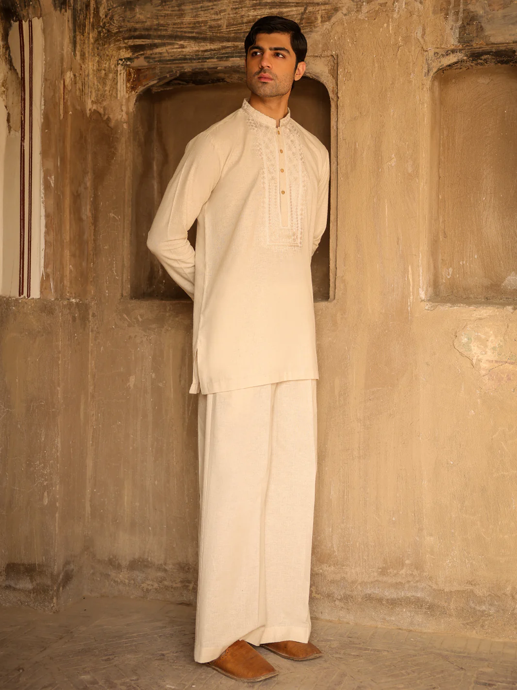 Cream Semi-Formal Kurta Trousers - AL-KT-3320 - Image 3