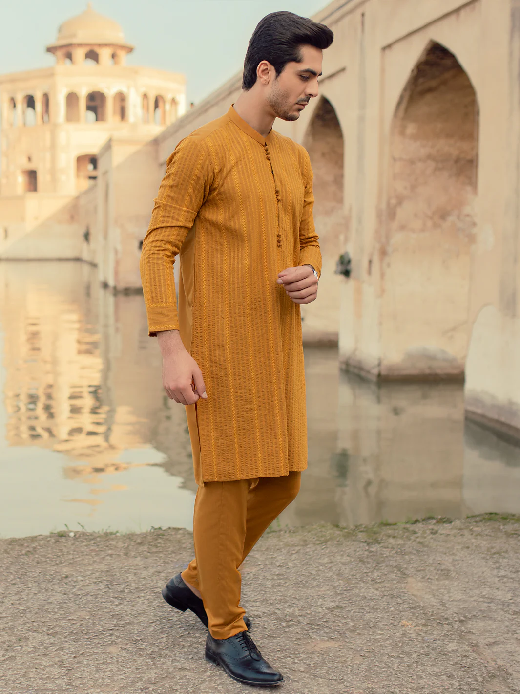 Yellow Blended Kurta Trouser - AL-KT-923 - Image 2