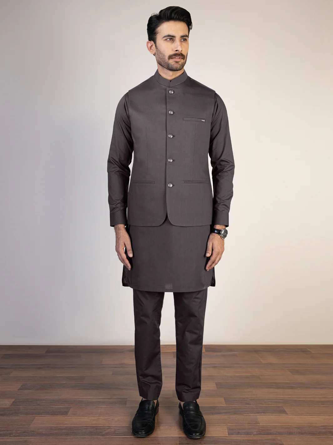 Grey Blended Waistcoat & Kurta Trouser - AL-KWT-006