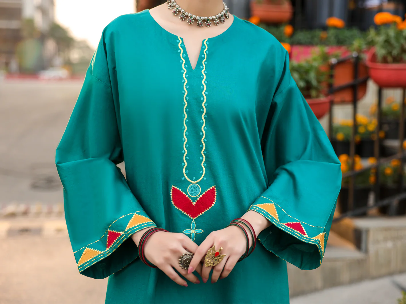 Teal Lawn Kurti - AL-LK-1165 - Image 4