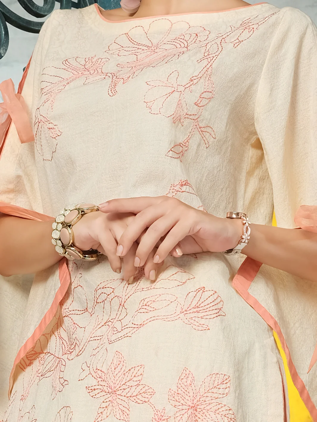 Peach Cotton/Dobby Net Tunic - AL-LK-720 - Image 2