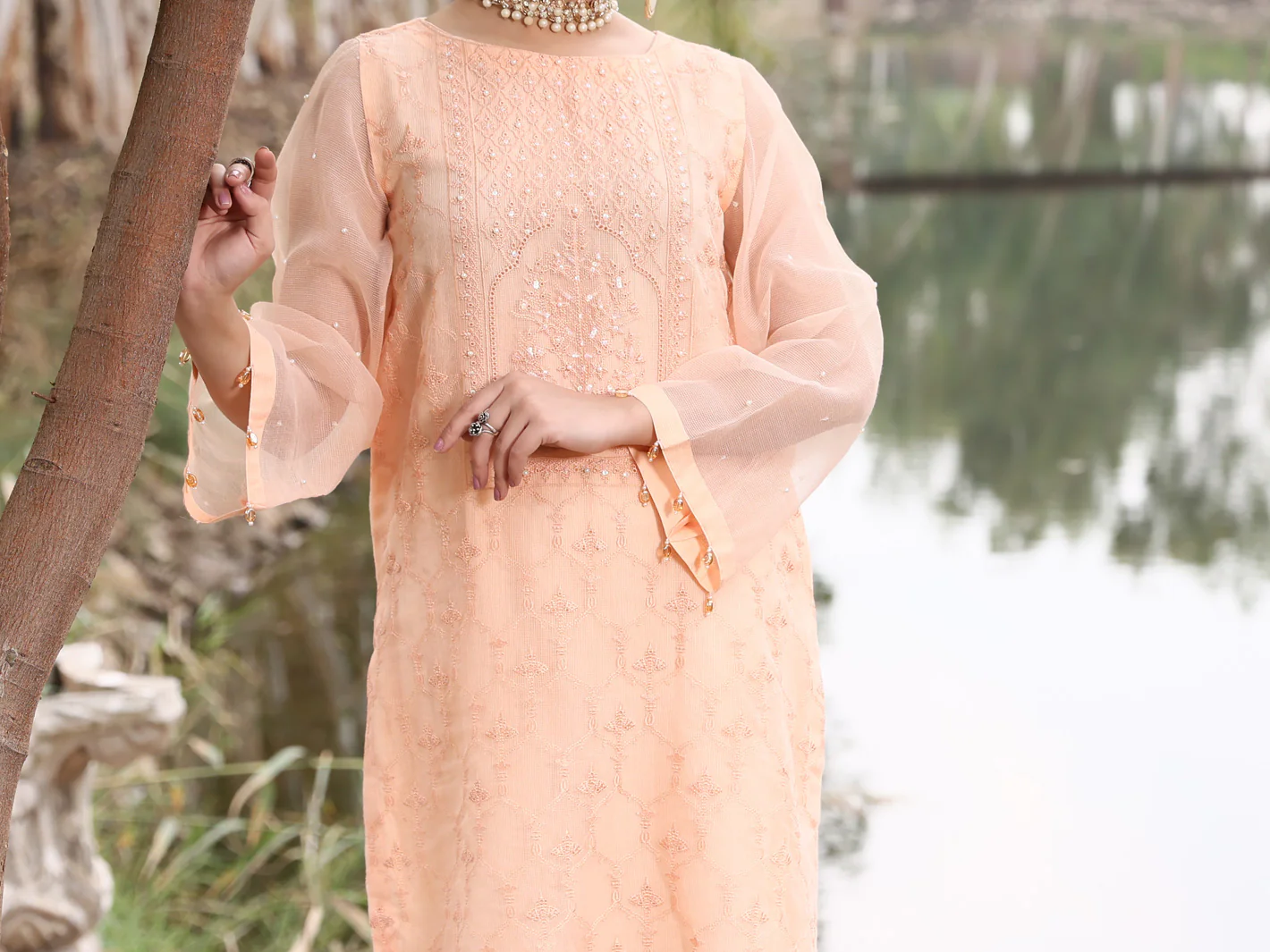 Peach Khaddi Net Tunic - AL-LK-781 - Image 3