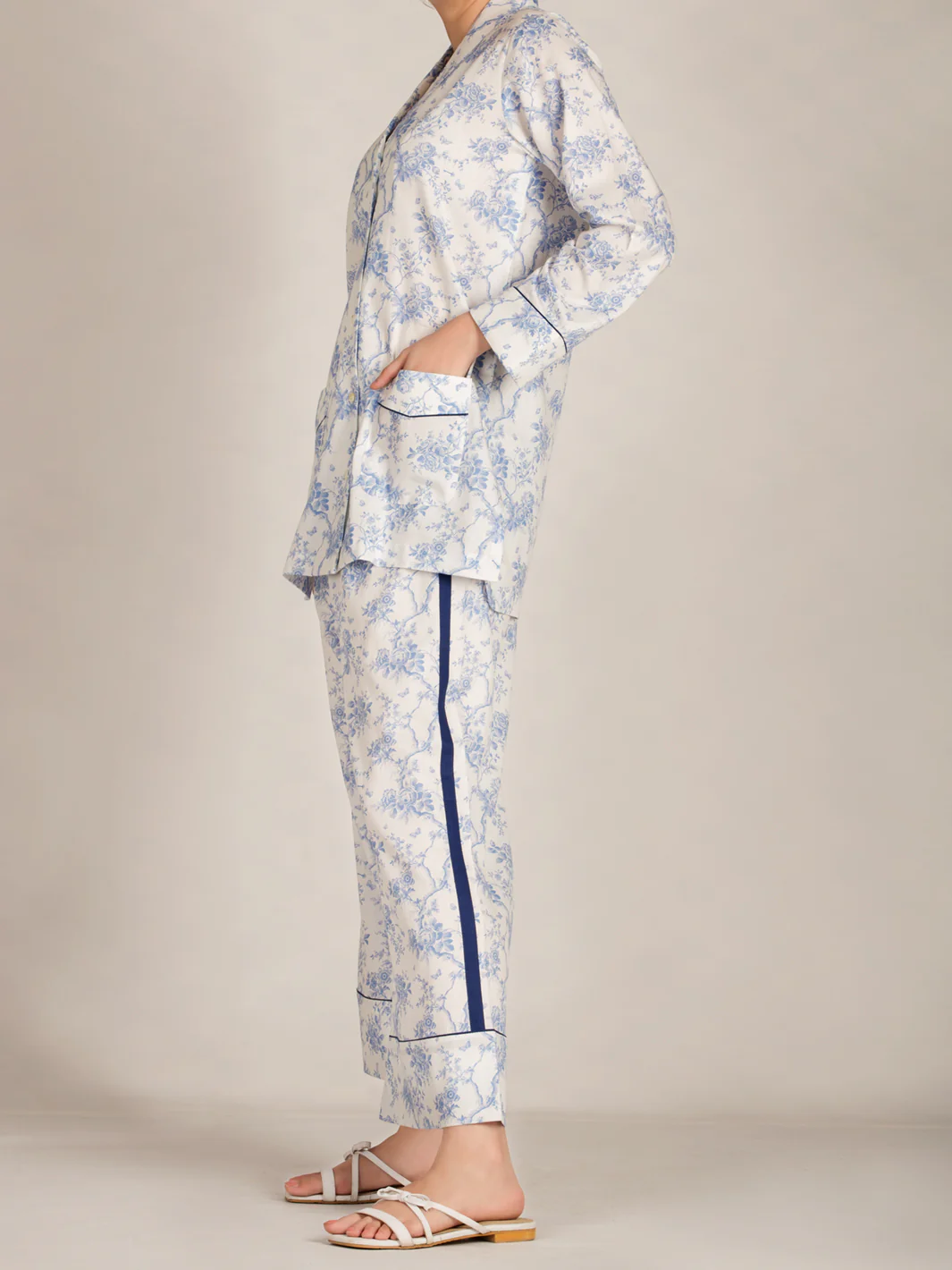 Blue & White 2 Piece Stitched Nightwear - AL-LKS-NW-1004 - Image 2