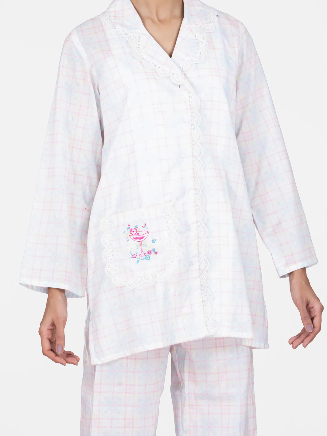 White Cotton 2 Piece Stitched Nightwear - AL-LKS-NW-1013 - Image 3