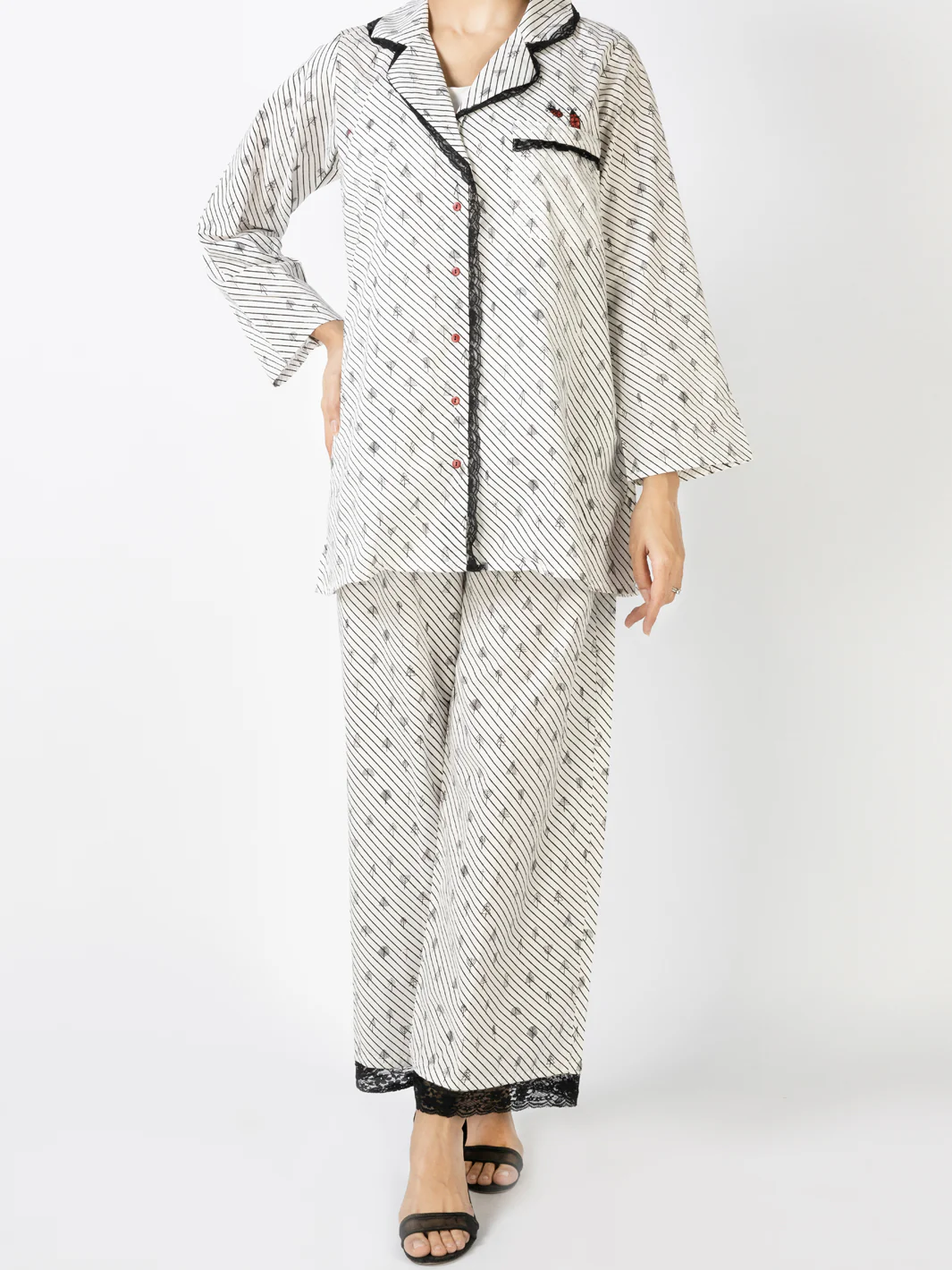 Black & White Cotton 2 Piece Stitched Nightwear - AL-LKS-NW-1015
