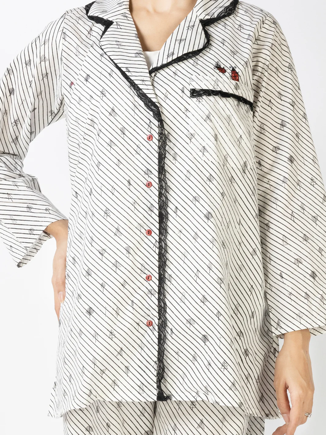 Black & White Cotton 2 Piece Stitched Nightwear - AL-LKS-NW-1015 - Image 3