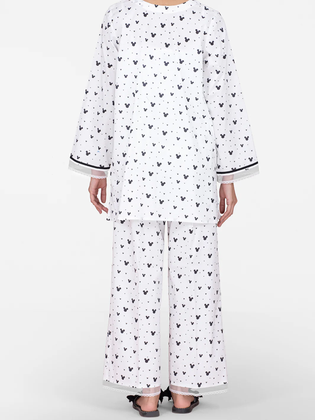 Black & White Cotton 2 Piece Stitched Nightwear - AL-LKS-NW-1016 - Image 2