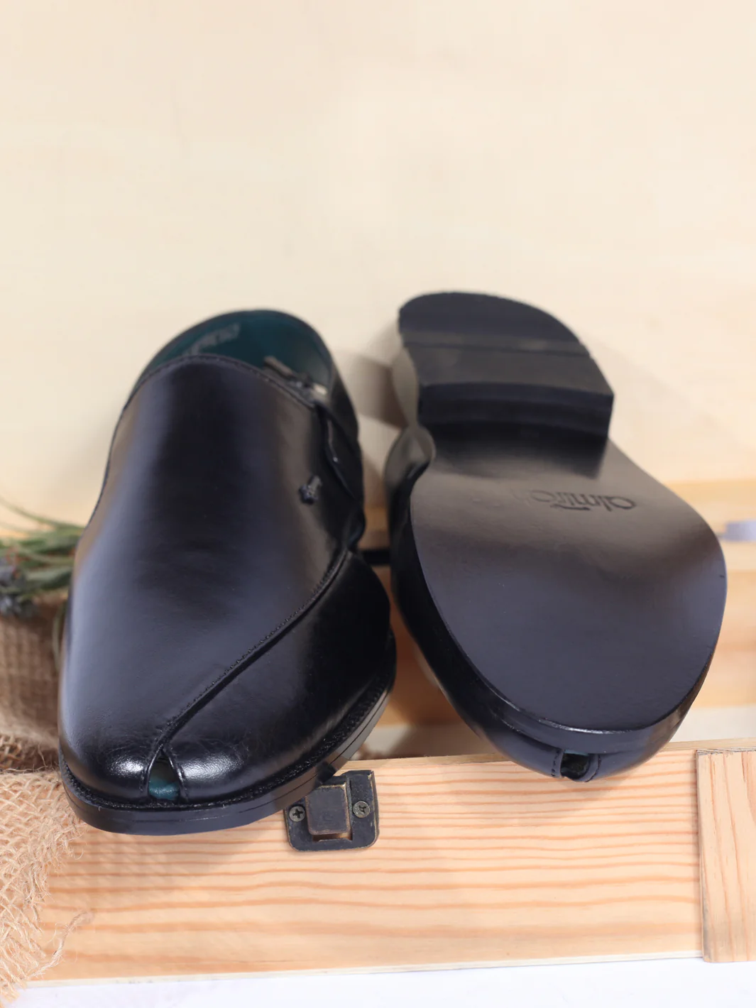 Black Leather Peshawari Chappal - AL-MFW-HC-147 - Image 4